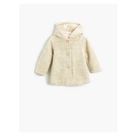 Koton Plush Lined Wool Blend Hooded Coat With Button Fastening.