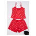 Trendyol Red 100% Cotton Heart Lace Detailed Rope Strap Knitted Pajama Set