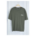 Trendyol Khaki Gray Oversize Crew Neck Slogan Knitted T-Shirt