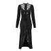 šaty DEVIL FASHION Black Vintage Gothic Velvet Slit Long Sleeve Fisht