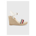 Sandále Tommy Hilfiger CORPORATE WEDGE dámske, béžová farba, na kline, FW0FW07086