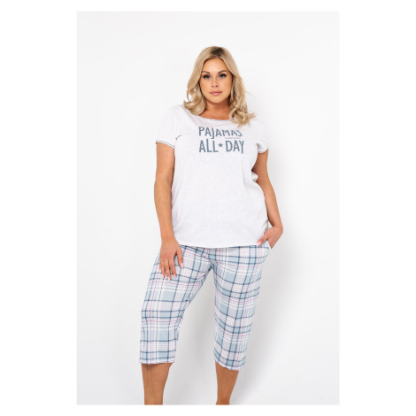 Glamour women's pyjamas with short sleeves, 3/4 pants - light melange/print Italian Fashion
