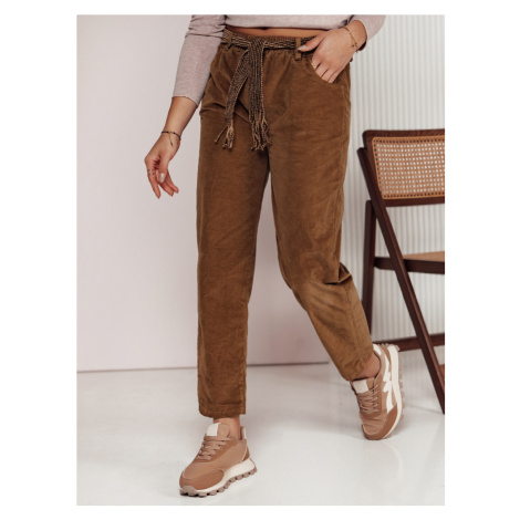 Spodnie damskie oversize SOFTYLA w paskiem kamelowe Dstreet