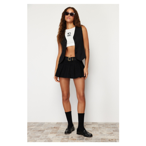 Trendyol Black Pleated High Waist Denim Short Skirt