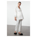 Trendyol White Piping and Belted Knitted Maternity & Postpartum Pajama Set