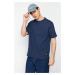 Trendyol Basic Indigo Oversize/Wide Cut Textured Waffle Pocket Labeled Short Sleeve T-Shirt