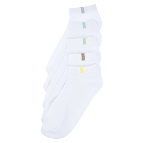 Trendyol White 5 Pack Cotton Textured Contrast Color Blocked Booties-Short-Above Ankle Socks