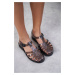 NİŞANTAŞI SHOES Anderline Transparent Black Belt Detail Women's Sandals