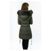 Prešívaná dámska zimná bunda v khaki farbe s kapucňou (7690)