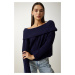 Happiness İstanbul Women's Navy Blue Madonna Collar Knitwear Sweater