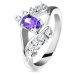 Lesklý prsteň v striebornom odtieni s fialovým oválnym zirkónom, číra línia - Veľkosť: 62 mm