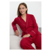 Trendyol Burgundy Belted 100% Cotton Maternity Knitted Pajama Set