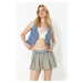 Trendyol Blue Pleated High Waist Denim Shorts Skirt