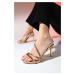 LuviShoes NUEVO Rose Skin Stone Women's Heeled Evening Shoes