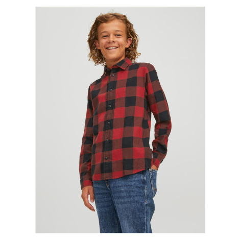 Čierno-červená chlapčenská kockovaná košeľa Jack & Jones Gingham