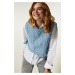 Happiness İstanbul Women's Sky Blue Motif Tie-Up Crop Knitwear Sweater