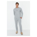 Trendyol Men's Gray Slogan Printed 2 Yarn Knitted Pajamas Set