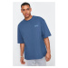 Trendyol Indigo Oversize 100% Cotton Crew Neck Minimal Text Printed T-Shirt