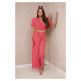 Jumpsuit with decorative belt at the waist coral