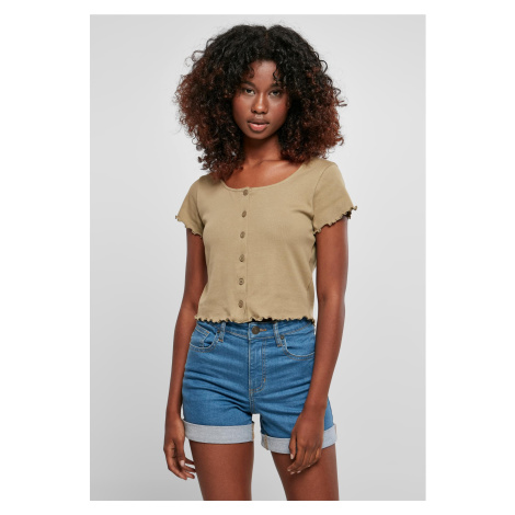 Women's T-shirt in khaki color with button fastening Urban Classics