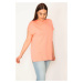 Şans Women's Plus Size Pink Cotton Fabric Back Shimmer Striped Blouse