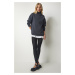 Happiness İstanbul Women's Anthracite High Neck Basic Raised Sweatshirt