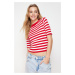 Trendyol Red Baby Overlock Detailed Striped Fitted Stretchy Knitted Blouse