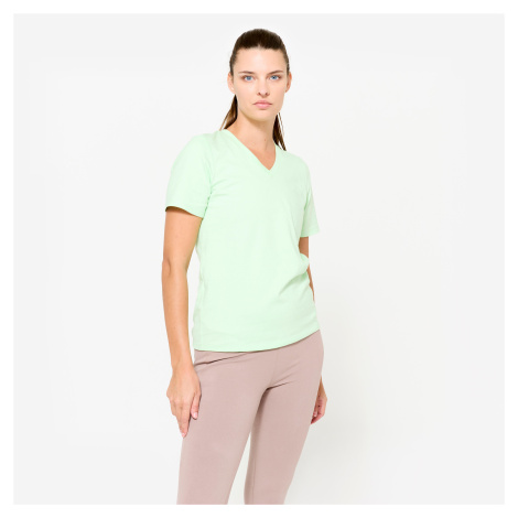 Dámske fitness tričko bavlnené bledozelené DOMYOS