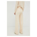 Nohavice s prímesou vlny Calvin Klein dámske, béžová farba, rovné, vysoký pás