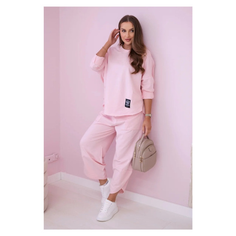 Cotton sweatshirt and trouser set powder pink