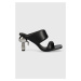 Kožené šľapky Karl Lagerfeld IKON HEEL dámske, čierna farba, na podpätku, KL39005