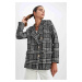 DEFACTO Oversize Fit Houndstooth Patterned Textured Tweed Blazer Jacket