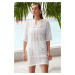 Trendyol White Mini Knitwear Tie-Up Beach Dress