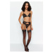 Trendyol Black Lace Garter and String Knitted Underwear Set with Stockings