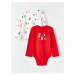 LC Waikiki Crew Neck Long Sleeve Christmas Themed Baby Girl Snap Fastener Body Set of 2