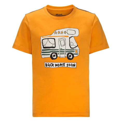 Detské bavlnené tričko Jack Wolfskin WOLF & VAN T B oranžová farba, s potlačou