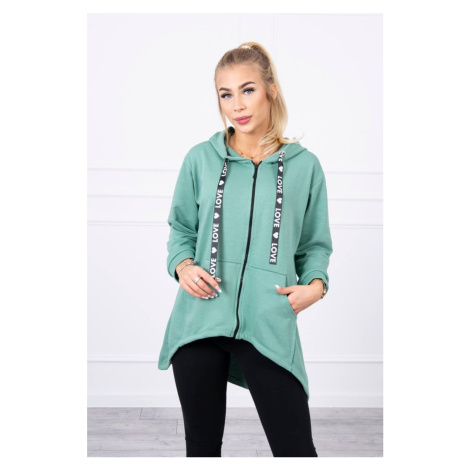 Sweatshirt with a longer back and a hood dark mint