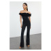 Trendyol Black Body-Sit Flounce Detailed Woven Jumpsuit