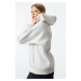 Trendyol Ecru Thick Inside Fleece Hooded Printed Oversize/Wide Fit Knitted Sweatshirt