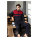 J4443 Dewberry Mens Buttoned Long Sleeve Pyjama Set-NAVY