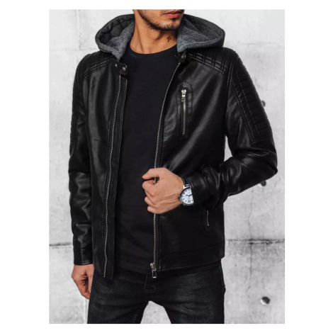 Čierna pánska kožená bunda s kapucňou TX4329