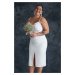 Trendyol Curve White High Waist Woven Bridal Pencil Skirt