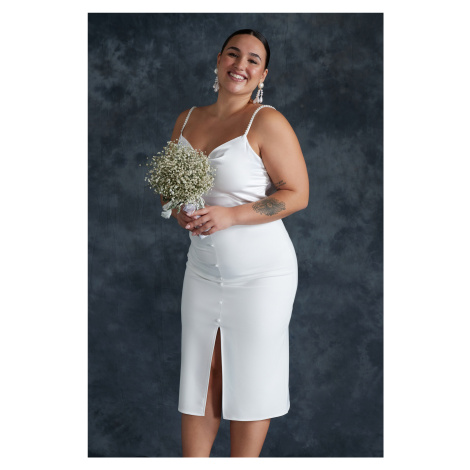 Trendyol Curve White High Waist Woven Bridal Pencil Skirt