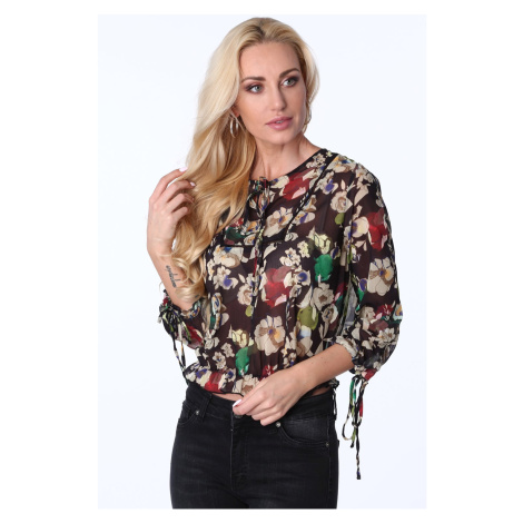 Black blouse with thin flowers FASARDI