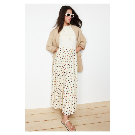 Trendyol Ecru Lined Animal Polka Dot Pleated Woven Skirt