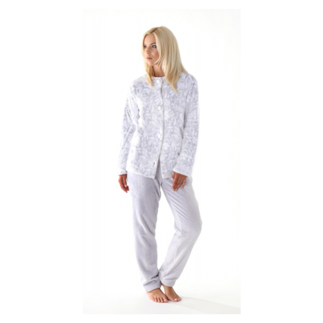 FLORA 6356 teplé pyžamo holubica sivá gombík pohodlné domácí oblečení Vestis