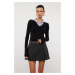 Trendyol Black Woven Detailed Shirt Collar Regular/Normal Fit Knitted Blouse