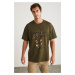 GRIMELANGE Sneill Men's Crew Neck 100% Cotton Printed Khaki T-shir