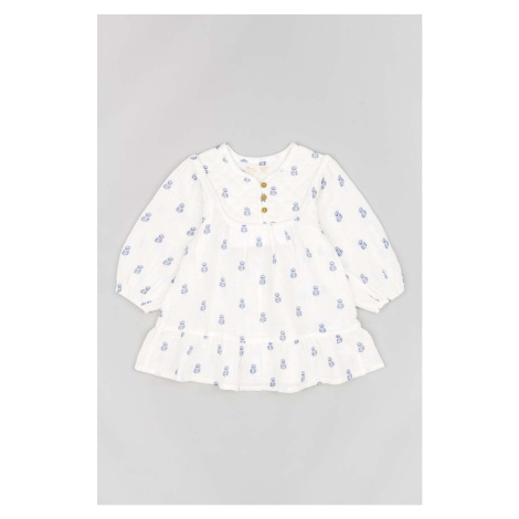 Dievčenské bavlnené šaty zippy biela farba, mini, áčkový strih