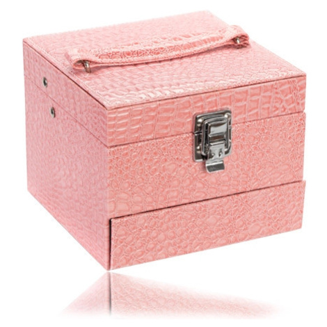 Kufríková šperkovnica ružovej farby, kovové detaily v striebornom odtieni, dve samostatne použit